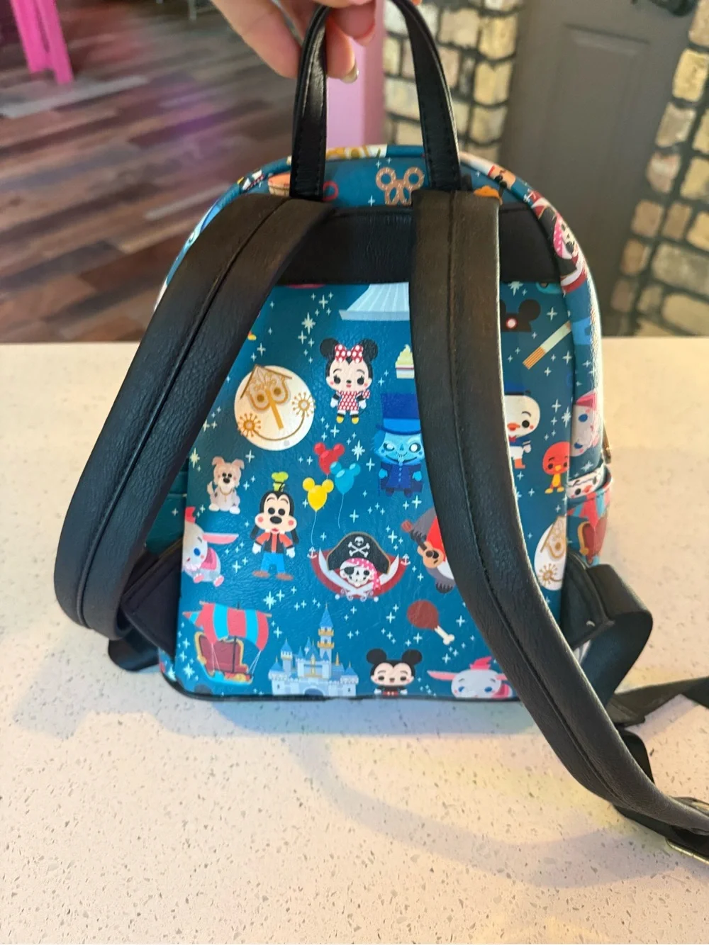 Loungefly Teal Disney Parks Kids Mini Backpack with Character Print USED ONCE